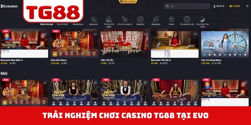 Trải nghiệm chơi casino TG88 tại Evo